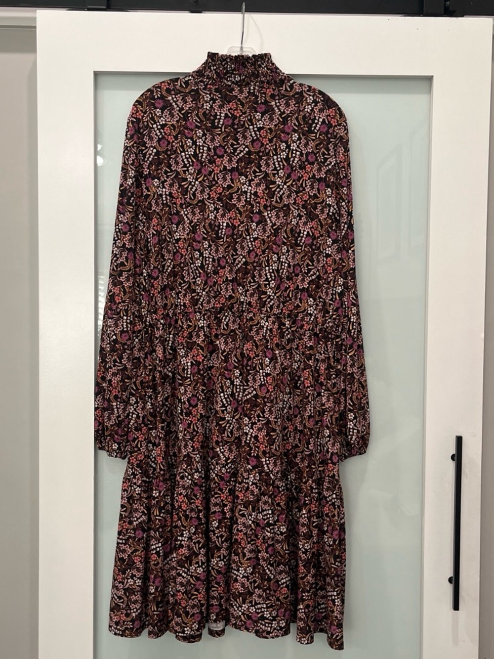 Leota Black Floral Smocked-Neck Long Sleeve Dress, Size 2X - Picture 4 of 5